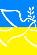 Symbol der Kundgebung in Iserlohn, eine Friedenstaube mit den Farben der Ukraine